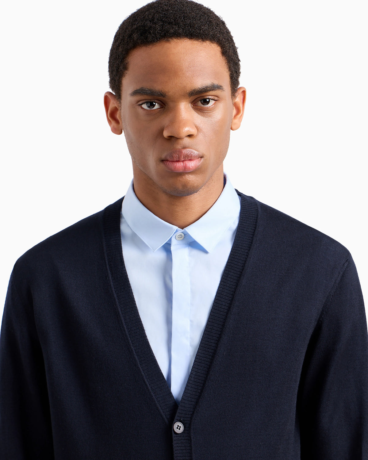 Plain-knit, virgin-wool V-neck cardigan