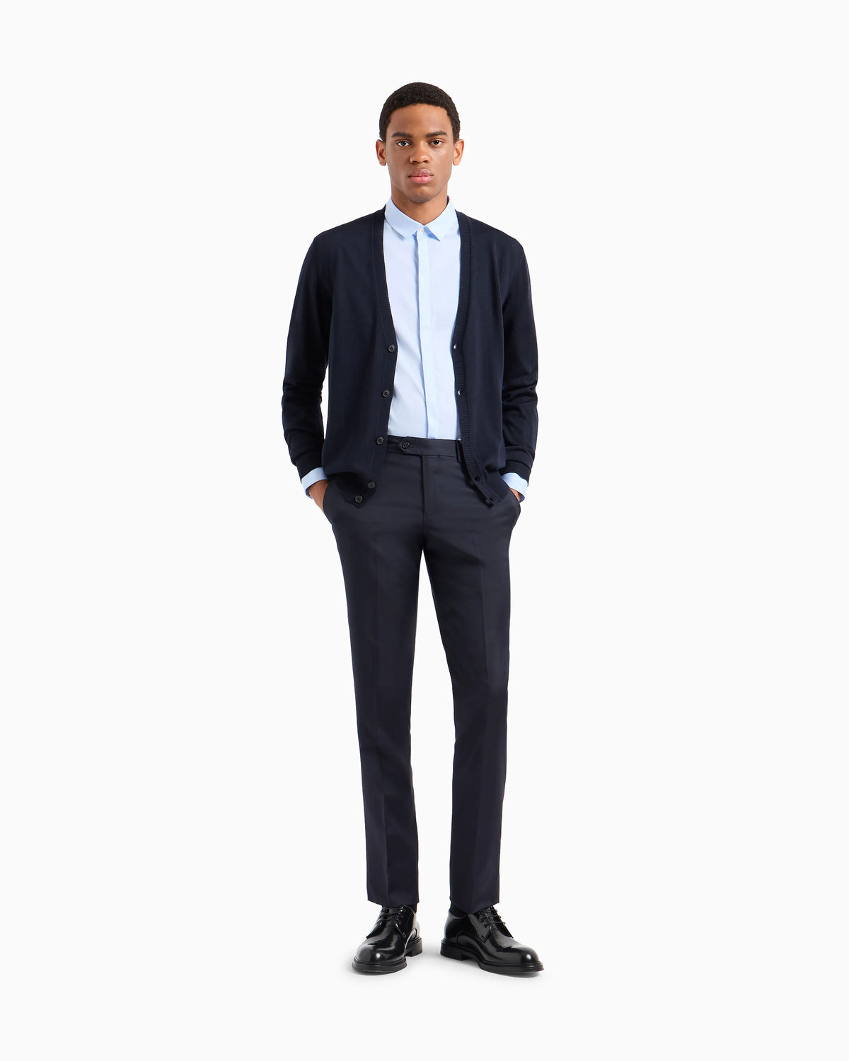Plain-knit, virgin-wool V-neck cardigan