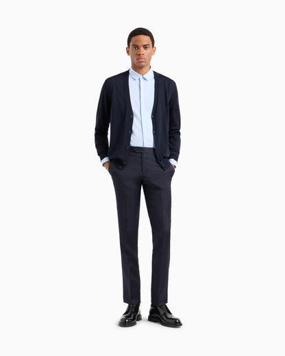 Plain-knit, virgin-wool V-neck cardigan