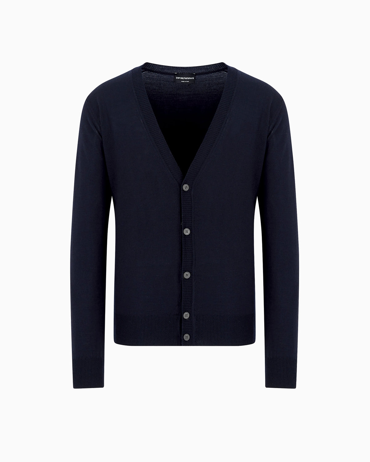 Plain-knit, virgin-wool V-neck cardigan