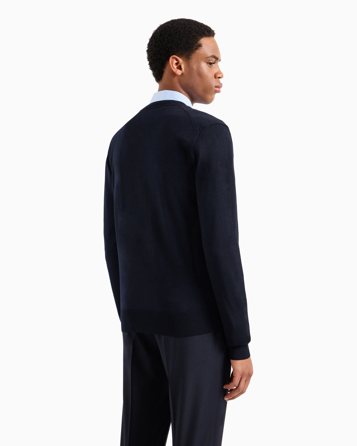 Plain-knit, virgin-wool V-neck cardigan