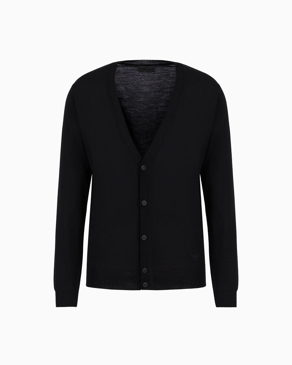 Plain-knit, virgin-wool V-neck cardigan