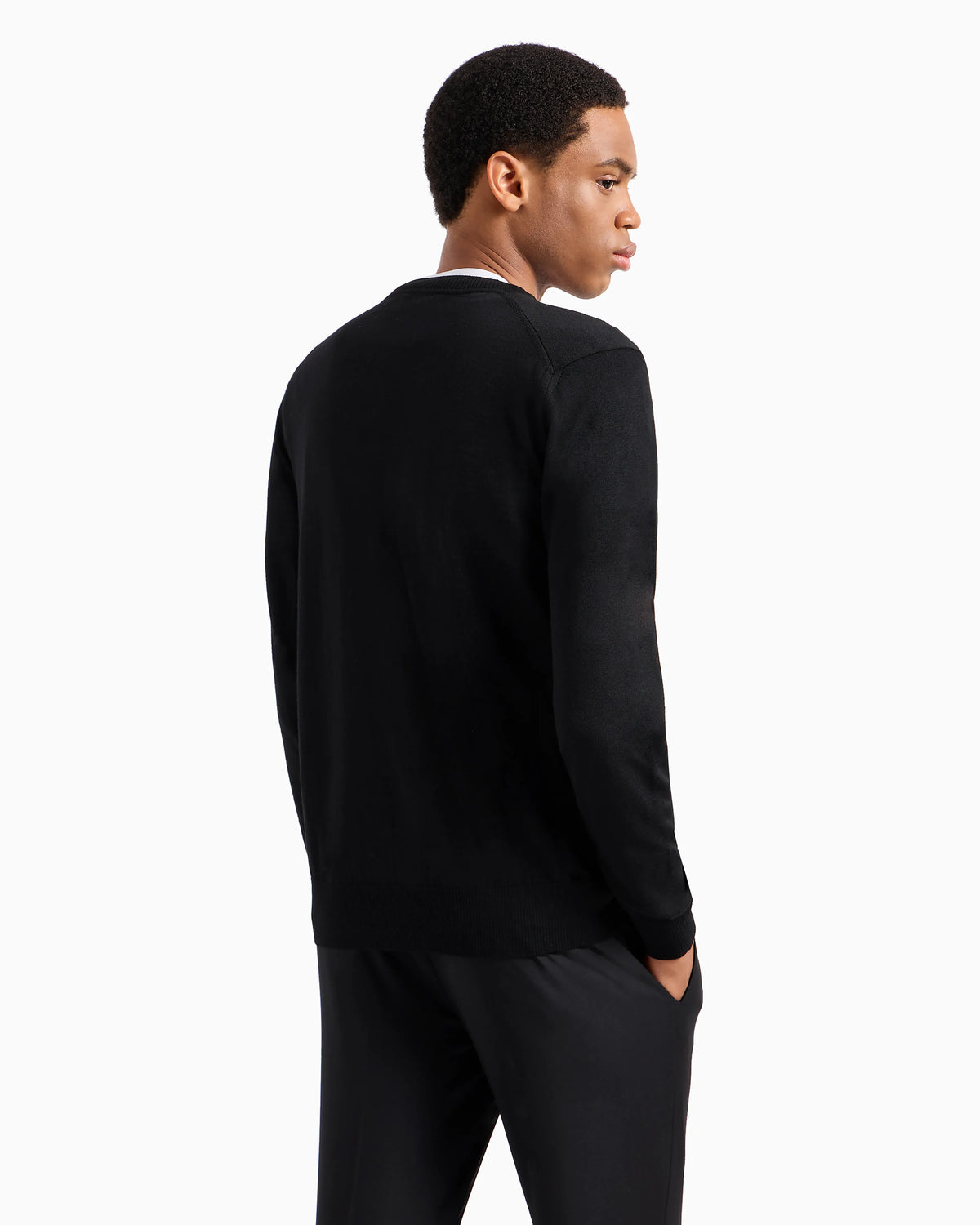 Plain-knit, virgin-wool V-neck cardigan