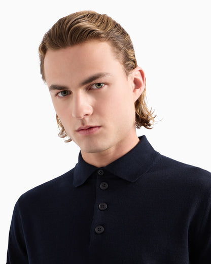 Jumper with polo collar in virgin wool Essential