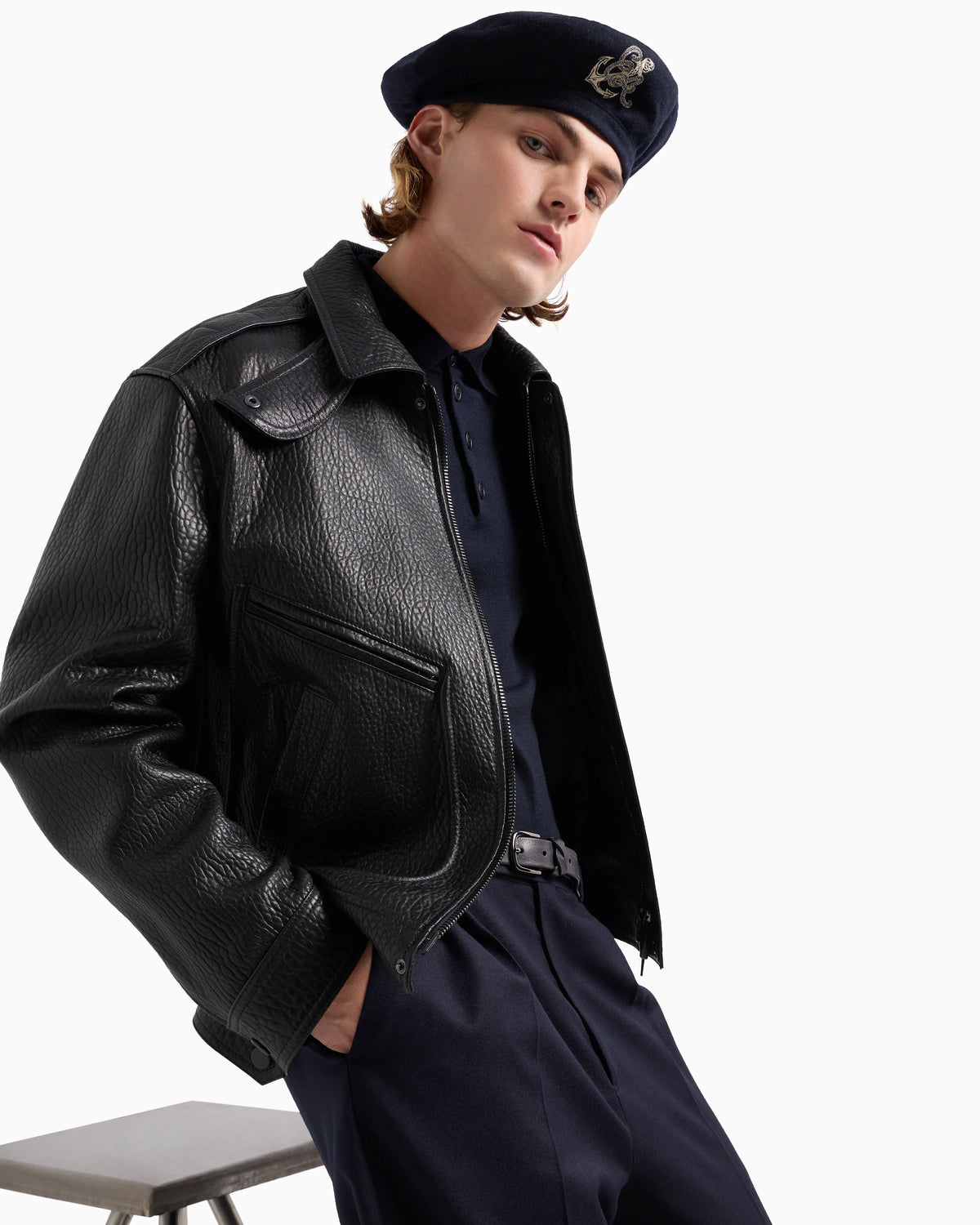 Jumper with polo collar in virgin wool Essential