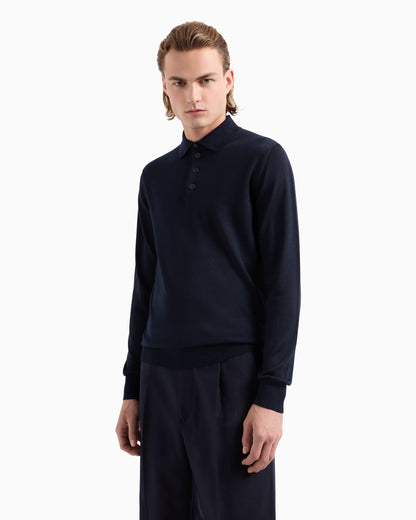 Jumper with polo collar in virgin wool Essential