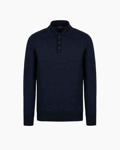 Jumper with polo collar in virgin wool Essential