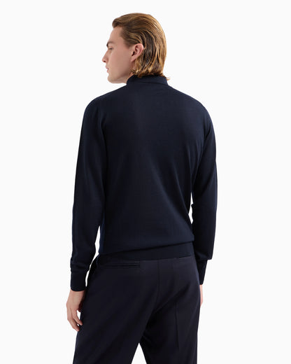 Jumper with polo collar in virgin wool Essential