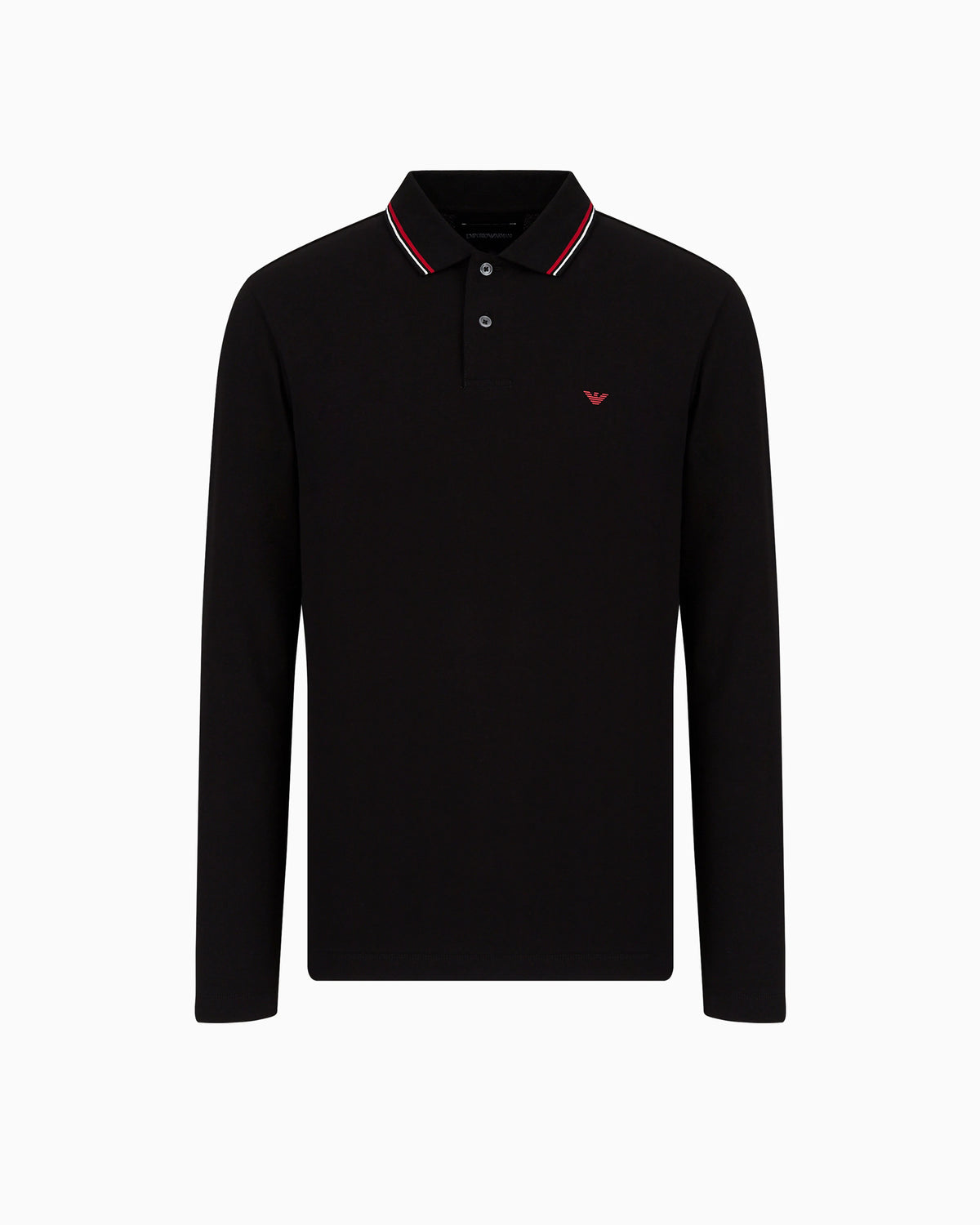 Long-sleeved stretch piqué polo shirt with micro eagle embroidery