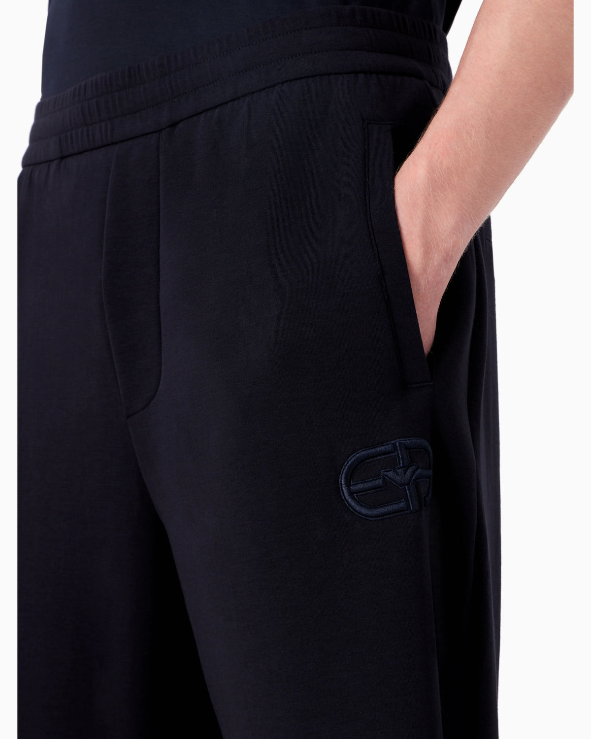 Double-jersey joggers with embossed embroidered EA logo