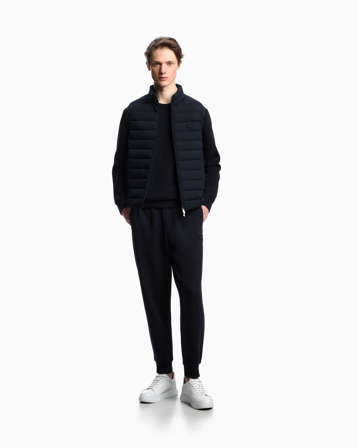 Double-jersey joggers with embossed embroidered EA logo