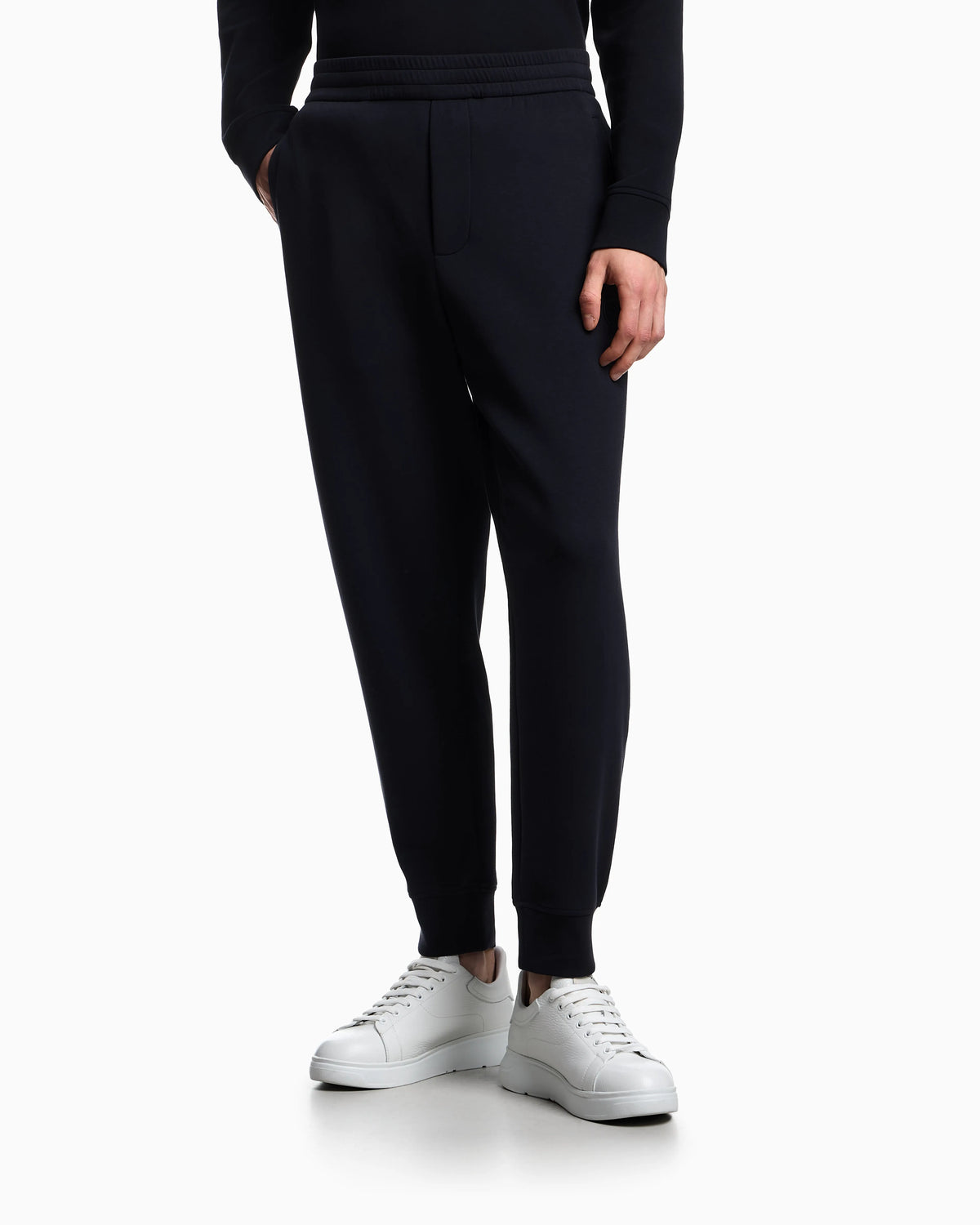 Double-jersey joggers with embossed embroidered EA logo
