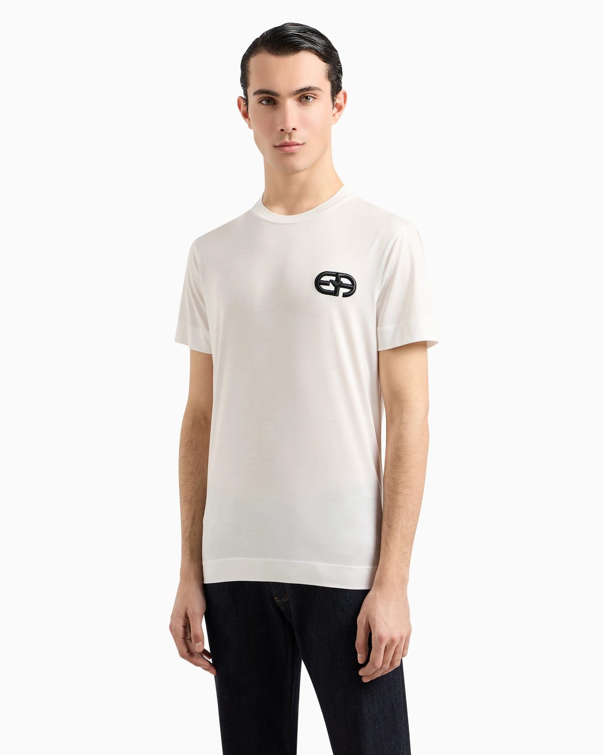 Lyocell-blend jersey T-shirt with embossed EA logo embroidery