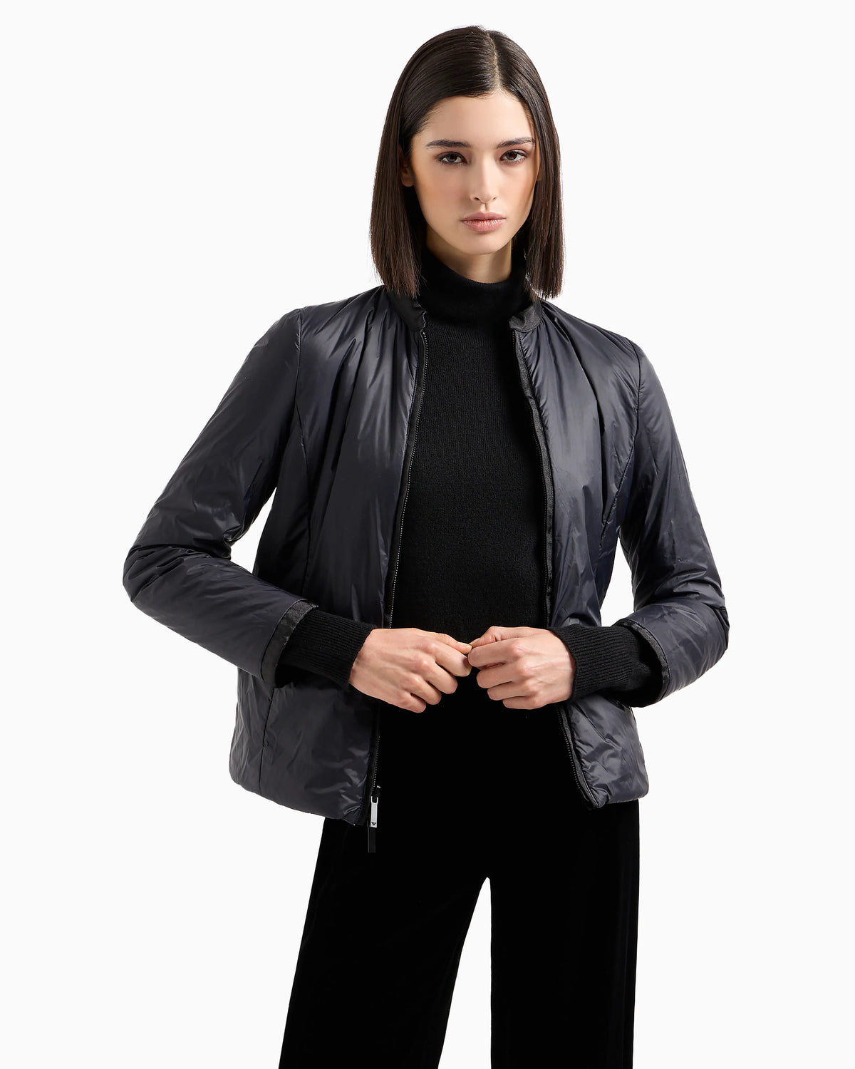 Nylon jacket in reversible style with band collar Essential