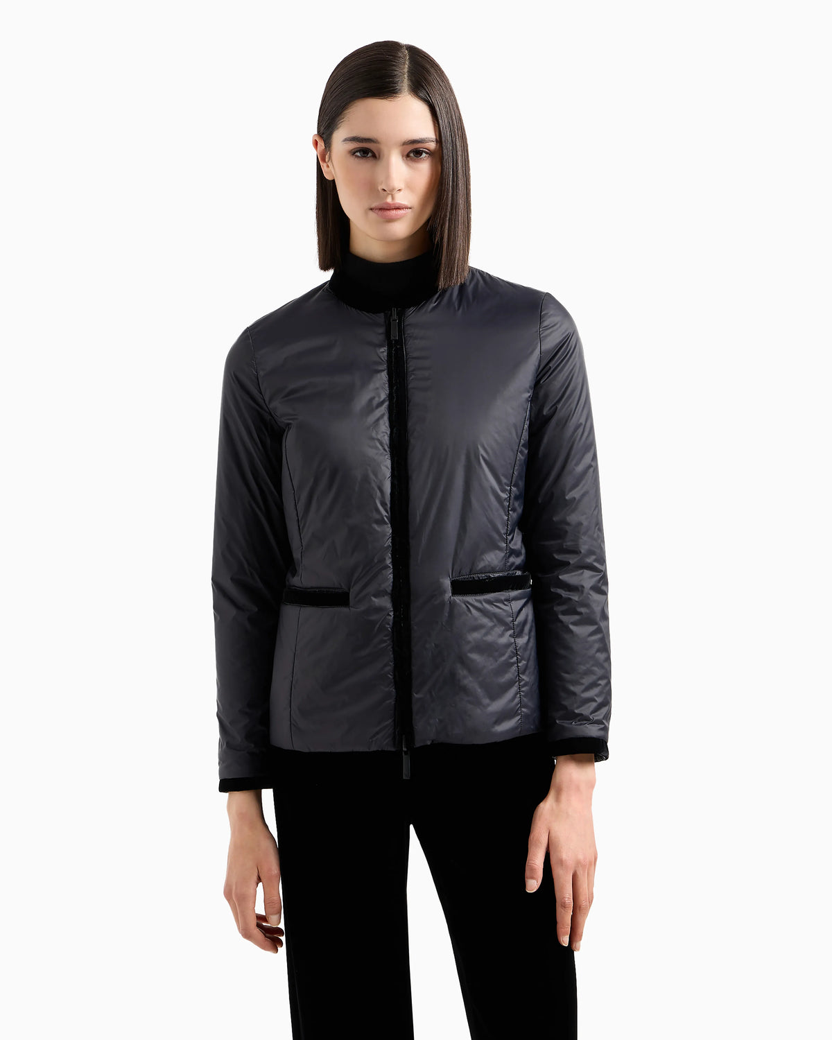 Nylon jacket in reversible style with band collar Essential