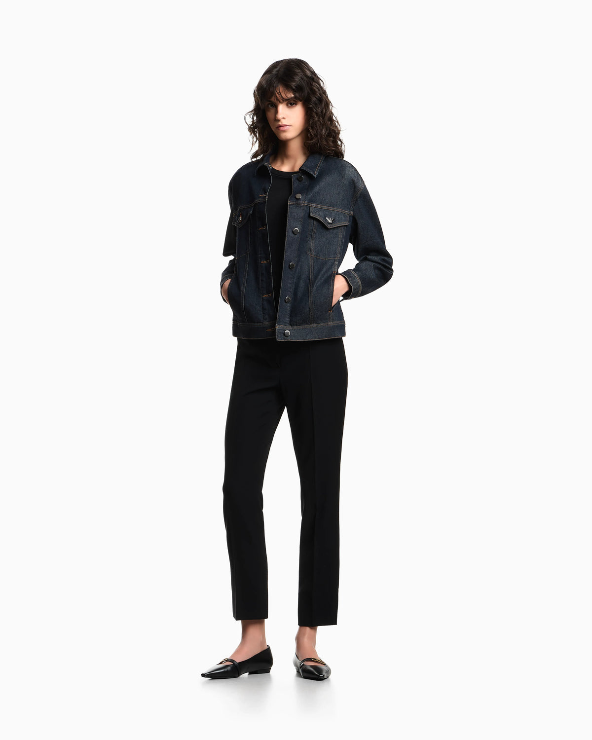 Rinsed denim jacket in cotton with contrast stitching