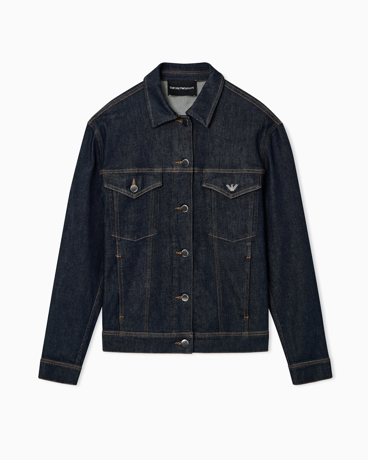 Rinsed denim jacket in cotton with contrast stitching