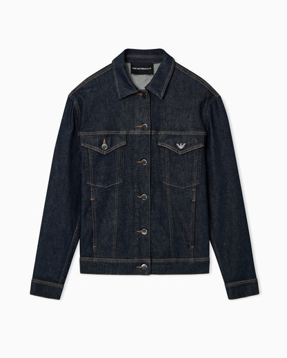 Rinsed denim jacket in cotton with contrast stitching