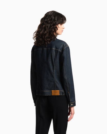 Rinsed denim jacket in cotton with contrast stitching