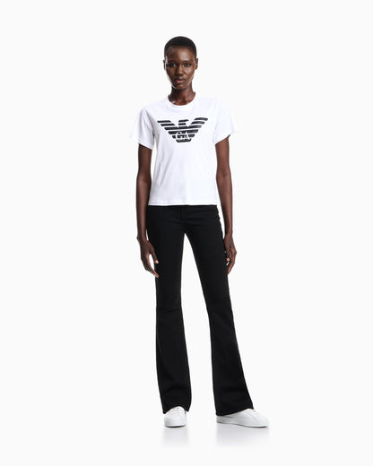 High rise jeans with flared leg in stretch cotton Essential