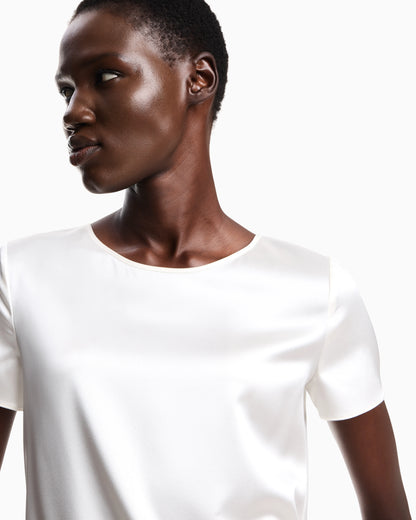 Satin blouse in a silk blend with short sleeves Essential