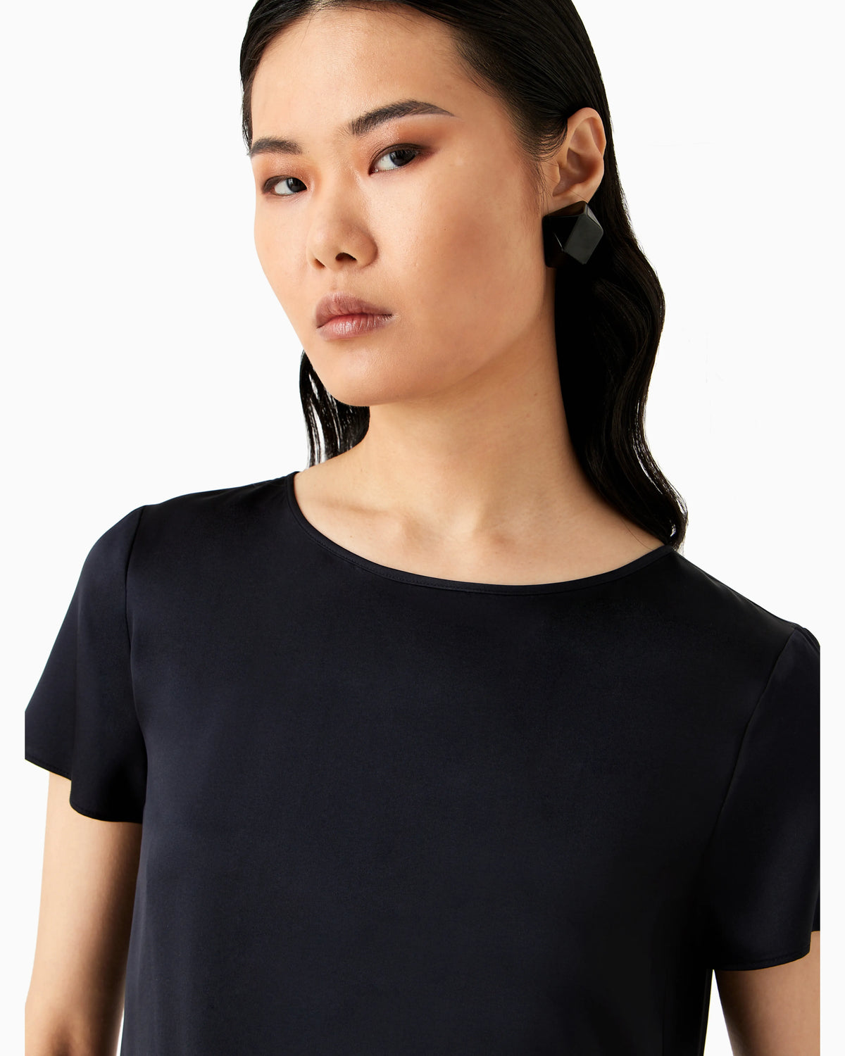 Satin blouse in a silk blend with short sleeves Essential