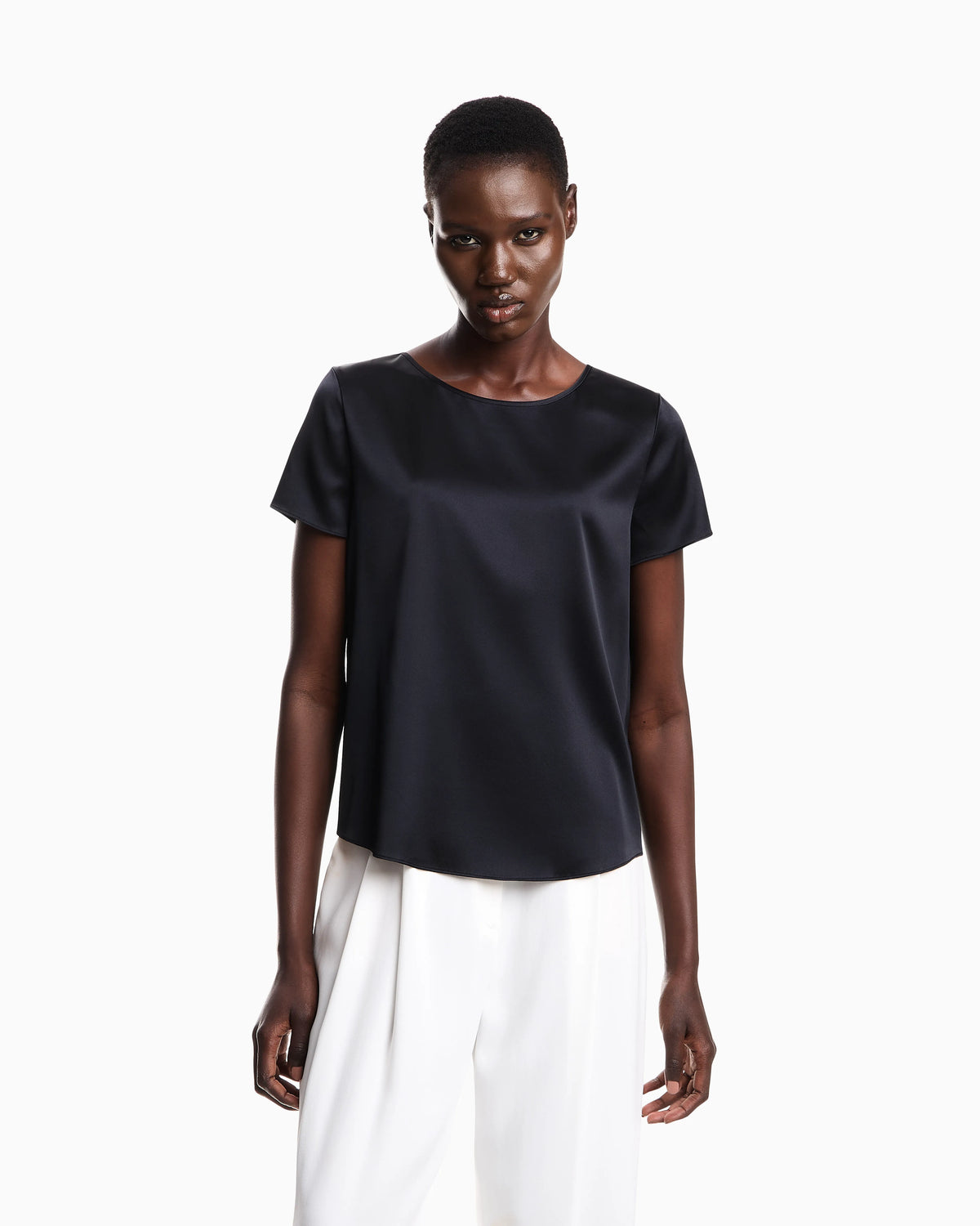 Satin blouse in a silk blend with short sleeves Essential