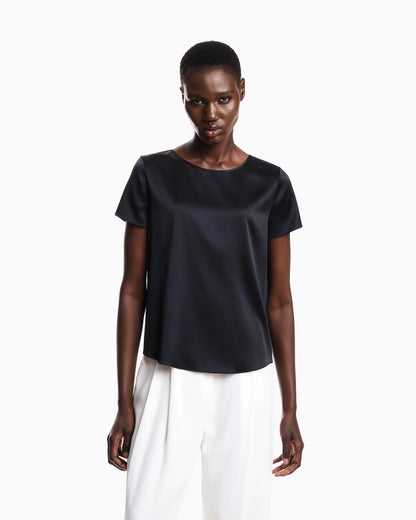 Satin blouse in a silk blend with short sleeves Essential