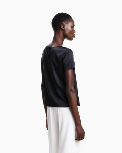 Satin blouse in a silk blend with short sleeves Essential