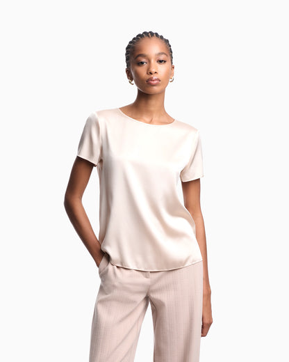 Satin blouse in a silk blend with short sleeves Essential
