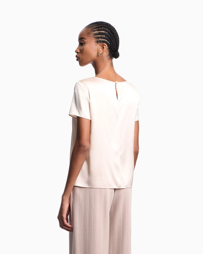 Satin blouse in a silk blend with short sleeves Essential