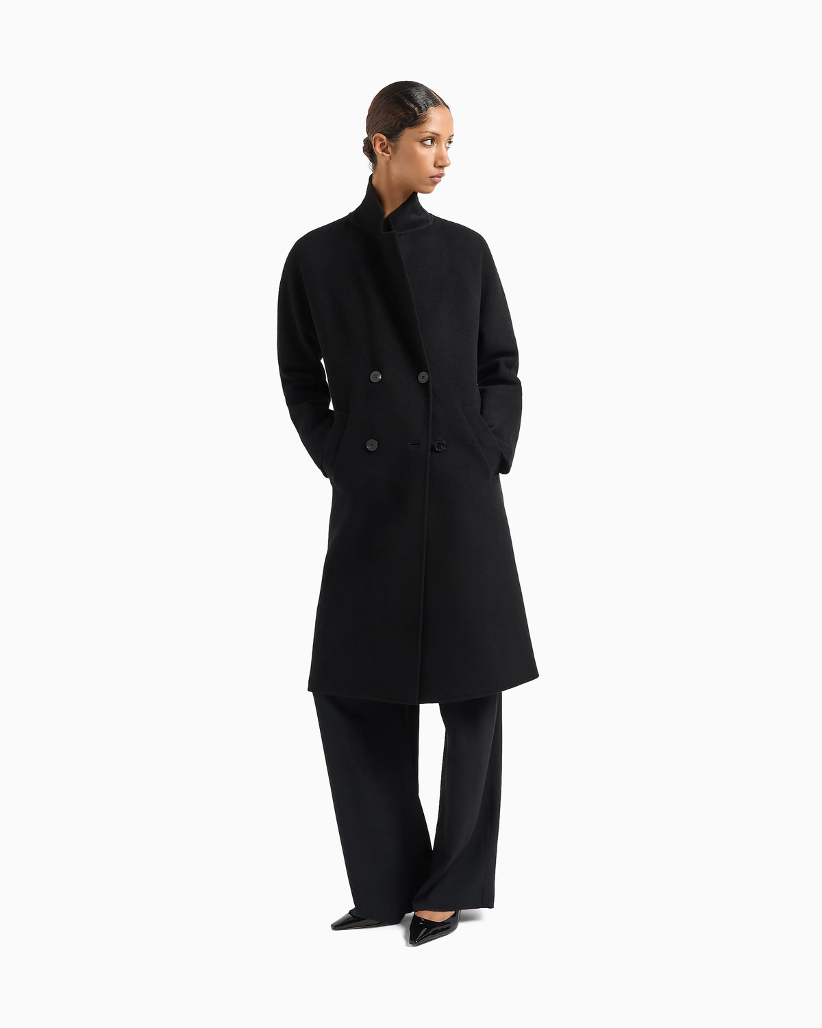Double-breasted wool and cashmere coat Essential
