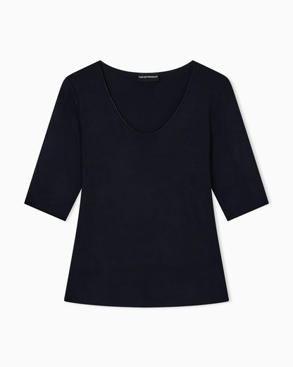 V-neck jumper with 3/4 sleeves in stretch viscose Essential