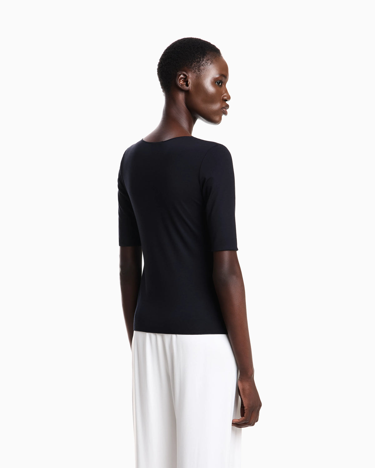 V-neck jumper with 3/4 sleeves in stretch viscose Essential