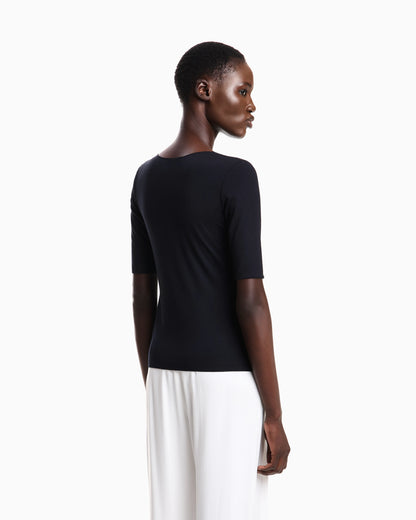 V-neck jumper with 3/4 sleeves in stretch viscose Essential