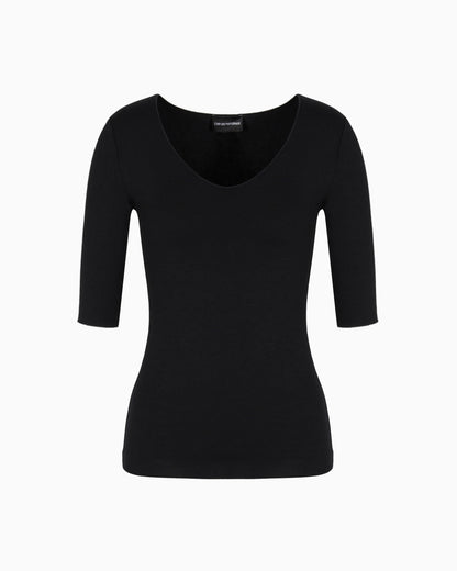 V-neck jumper with 3/4 sleeves in stretch viscose Essential