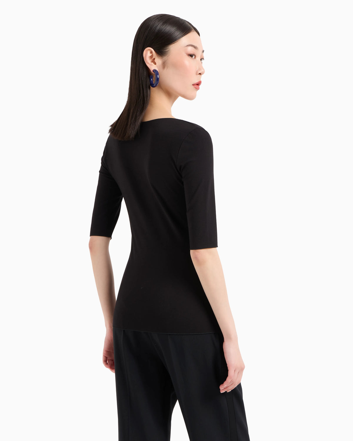 V-neck jumper with 3/4 sleeves in stretch viscose Essential