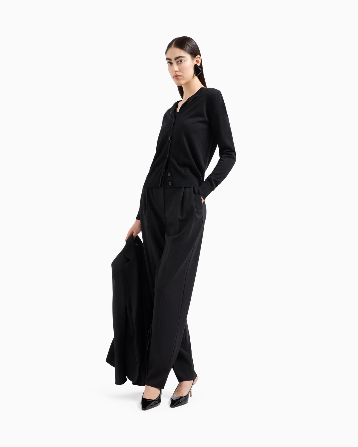Cardigan in plain-knit, pure virgin wool