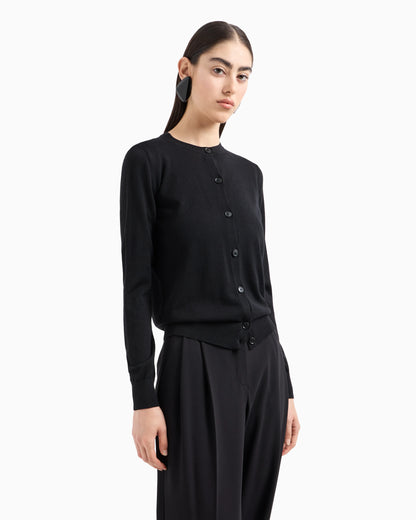 Cardigan in plain-knit, pure virgin wool