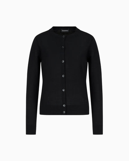 Cardigan in plain-knit, pure virgin wool