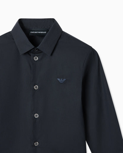 Poplin shirt with monochromatic eagle embroidery
