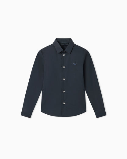 Poplin shirt with monochromatic eagle embroidery