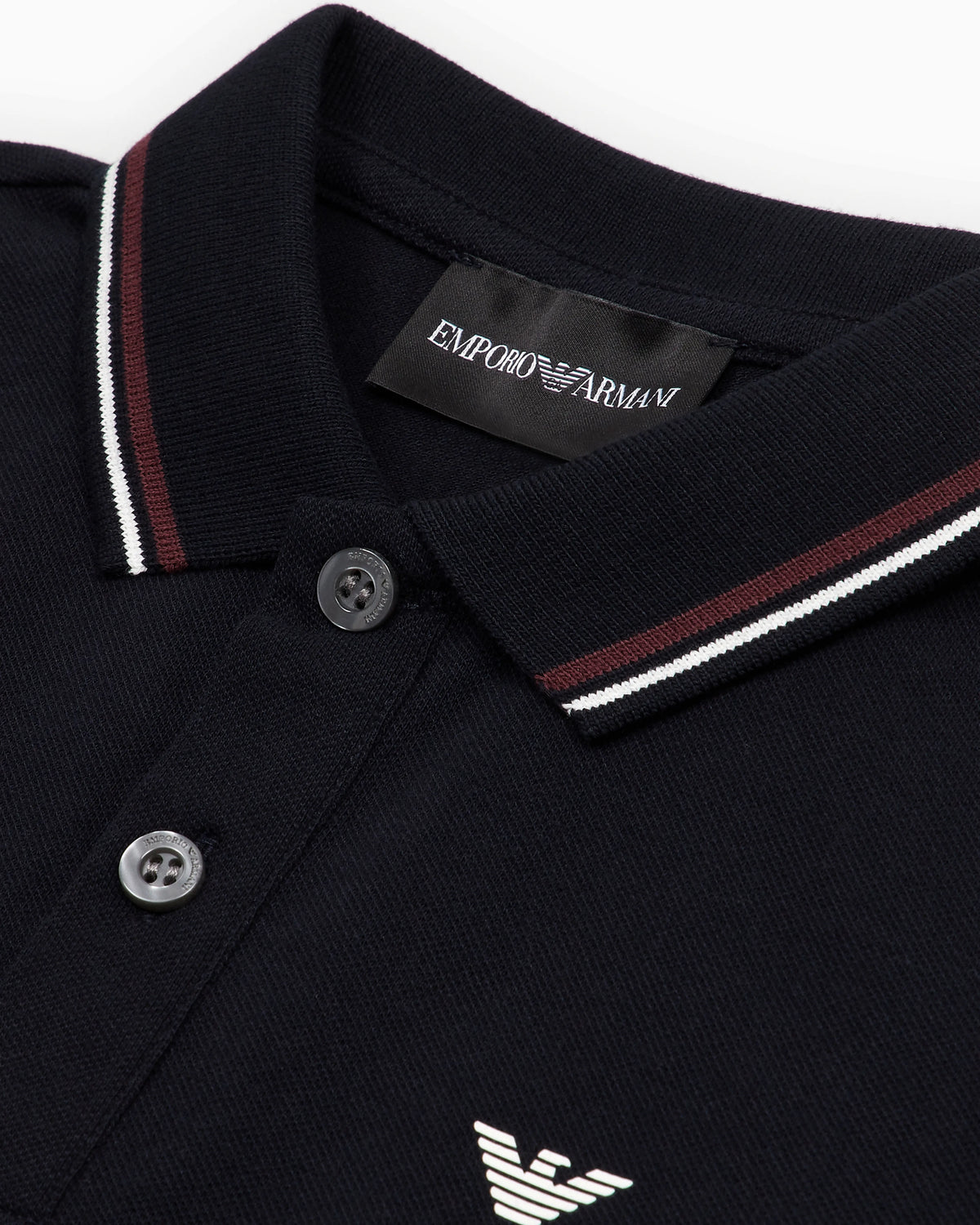 Long-sleeved stretch piqué polo shirt with micro eagle embroidery
