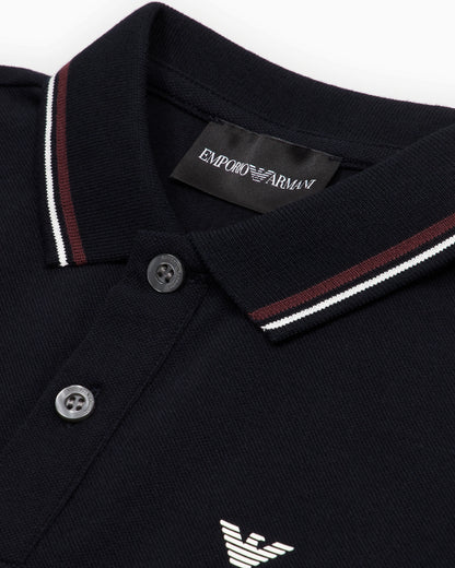 Long-sleeved stretch piqué polo shirt with micro eagle embroidery
