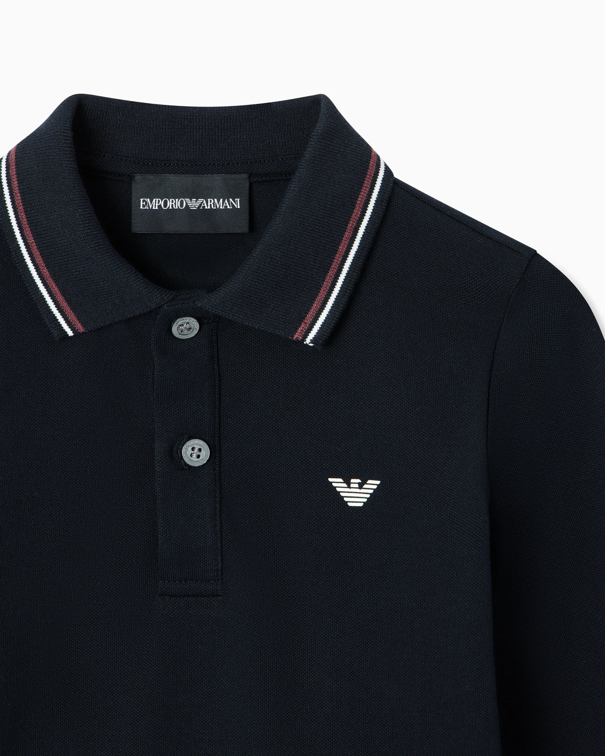 Long-sleeved stretch piqué polo shirt with micro eagle embroidery