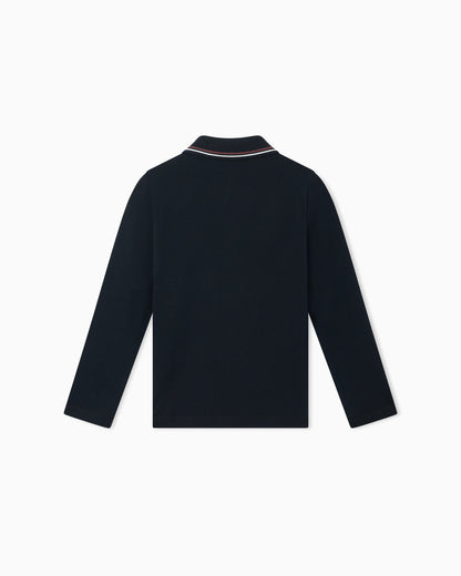 Long-sleeved stretch piqué polo shirt with micro eagle embroidery