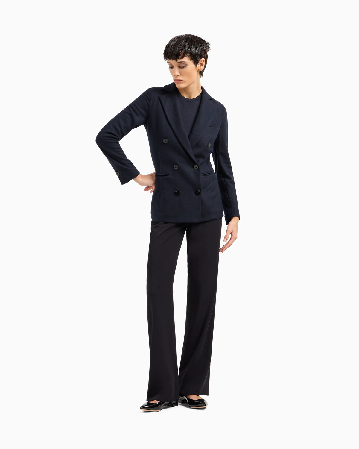 Pure cashmere jersey double-breasted jacket