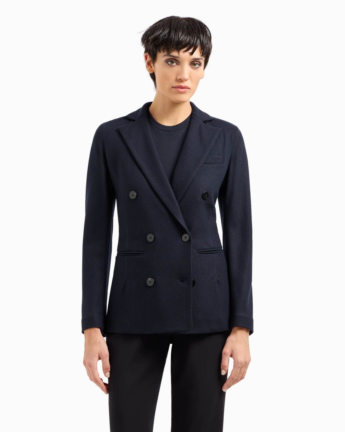 Pure cashmere jersey double-breasted jacket