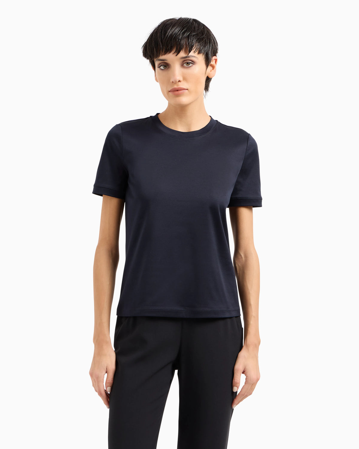 Short-sleeved crew-neck jumper in pure cashmere