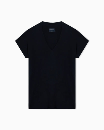 Short sleeve top  in knit with a deep V-neck